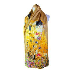 Gustav Klimt Silk Scarf "The Kiss" Gold Colorful 16.5"x69"
